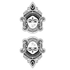 Black-white detailed face of goddess durga.