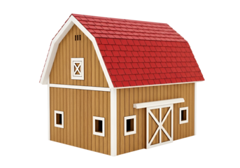 Charming rustic barn model with red roof and detailed woodwork for decoration or miniature display