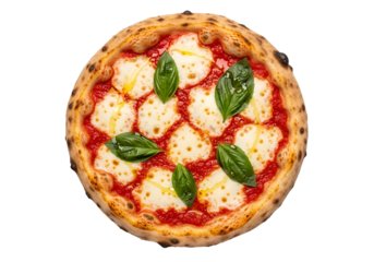 Classic Margherita Pizza with Fresh Basil on Thin Crust Black Background