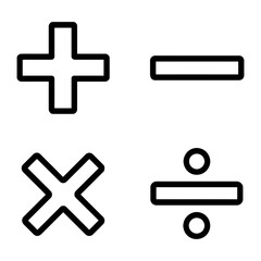 Obraz premium Math operation symbols outline icon – plus, minus, multiply, divide