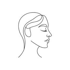 Minimalist Single line drawing a woman's profile with closed eyes abstract beauty