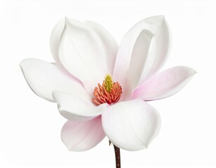 Obraz premium Realistic Magnolia Flower with White Petals and Soft Pink Blush, Natural Lighting