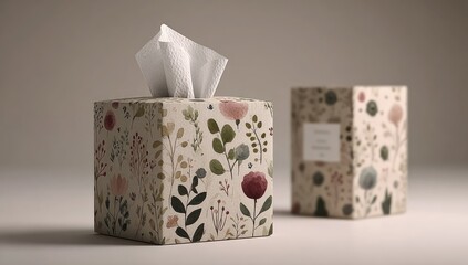 Two tissue boxes, square, floral print