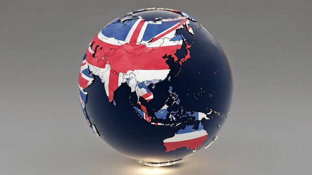 United Kingdom flag world globe spinning
