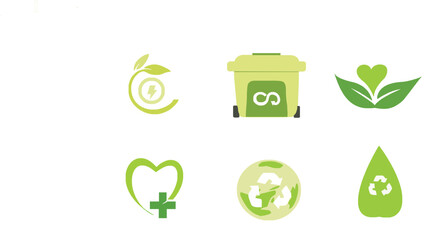 editable set of green energy icons with white background 
