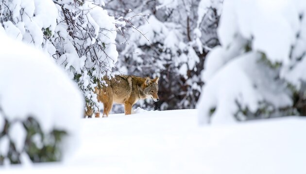 Coyote in snowy forest (1)