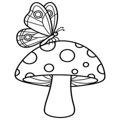 Butterfly and a Mushroom: A simple butterfly resting on top of a large, polka-dotted mushroom.