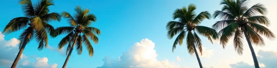 Majestic palms silhouetted, azure sky backdrop ,  palm leaves,  background
