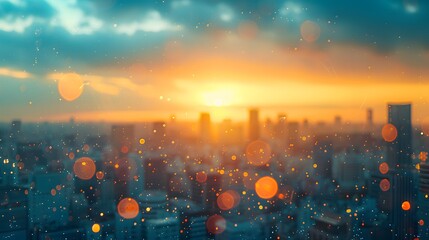 Obraz premium Atmospheric City Sunset Sky Bokeh Particles