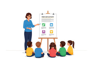 Teacher's Guidance: A teacher stands before a class of young children, sharing important information, education for early learning.