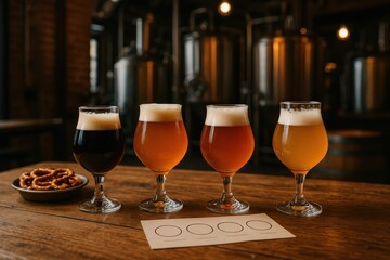Craft beer tasting experience with artisanal glassware in authentic brewery atmosphere