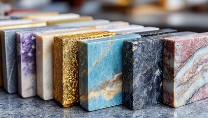 Row of colorful stone samples