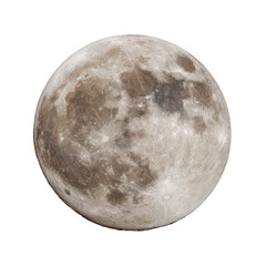 Naklejka premium Detailed Full Moon with Visible Craters and Surface Texture lunar celestial body, Isolated On White, Png Transparent, Cut Out