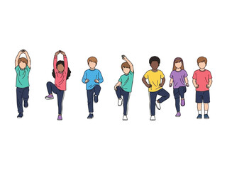 Fototapeta premium Energetic Kids' Fitness: A vibrant depiction of children engaged in a dynamic fitness routine, showcasing various exercises that embody health and wellness.