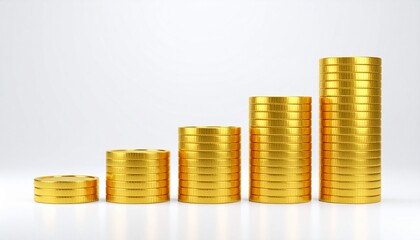"Stack of golden coins, isolated on white background, financial growth concept"
