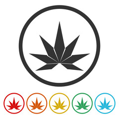 Marijuana abstract logo icon. Set icons in color circle buttons