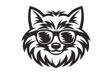 Chic Fox Portrait in Sunglasses Stylish Black and White on White Background