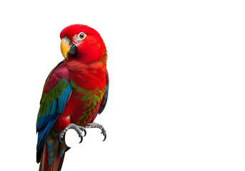 Fototapeta premium Colorful parrot perched on a branch with vibrant feathers and striking eyes against a black