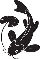 Striking Black Silhouette of a Koi Fish with Water Lily