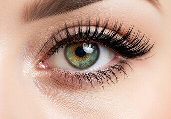 Obraz premium Close-up of a Womans Eye with Green Eyes and False Lashes.