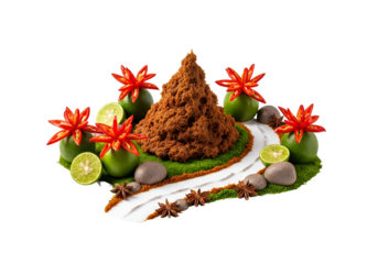 Decorative Zen Inspired Arrangement Featuring Brown Salt Pyramid with Lime Slices and Floral