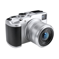 Compact digital camera with retractable lens and built-in flash for travel photography [Transparent Background PNG]