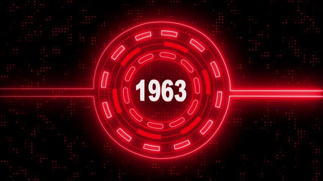 Futuristic Digital HUD Interface with Year 1963 Animation. New Year celebration. Future and futuristic technology concept