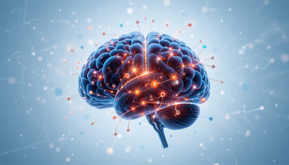 Digital brain with glowing synapses.