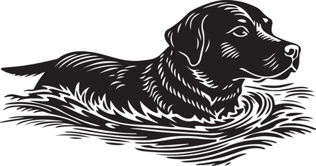 A cute black Labrador retriever puppy sits peacefully, a detailed illustration capturing its sweet, gentle nature