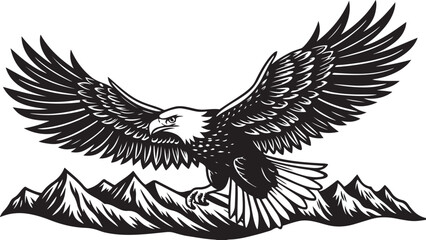 A stylized black silhouette of an eagle in flight with outstretched wings, a powerful symbol of freedom and nature