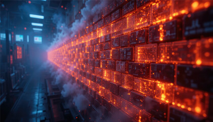 Fototapeta premium Firewall visualized as glowing walls.