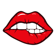 Sexy Red Lips Biting Pop Art Vector