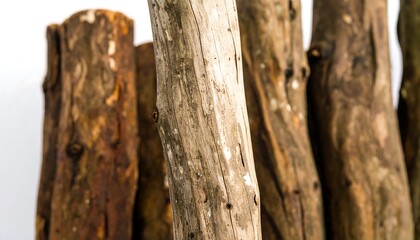 Close-up view of weathered wood logs