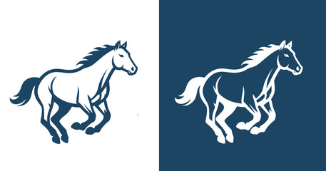 Dynamic Horse Silhouette Logo Design in White and Blue Color Palette