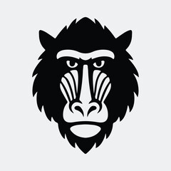 Silhouette mandrill face head monkey primate animal vector illustration