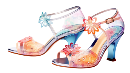 Summer Shoes with Beautiful Floral Motifs Fashion Footwear Decorative Pattern Illustration on White Background
