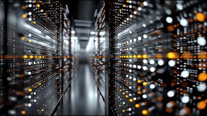 Qubit quantum computing. A futuristic data center with illuminated server racks. - Powered by Adobe