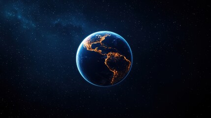 Obraz premium Illuminated Earth from Space with Starry Background