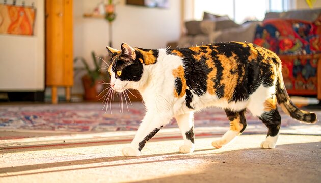 Calico cat on carpet