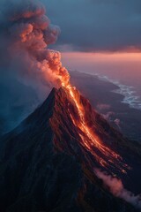 Volcanic eruption at sunset