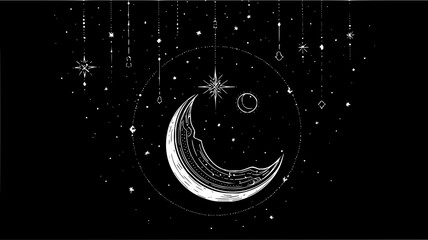Celestial moon and stars vector illustration for astrology and astronomy themed designs and backgrounds