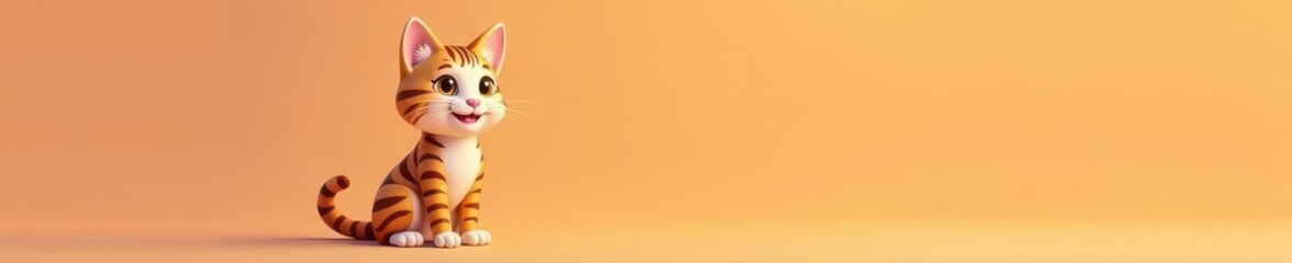 Obraz premium Striped cartoon cat, sitting pose, bold outlines, animal, picture