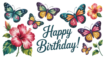 Happy Birthday butterflies and flowers colorful design