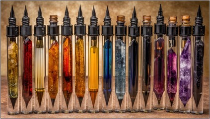 Colorful crystals in glass vials