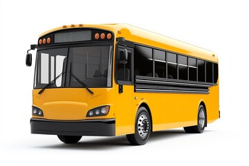 A detailed 3D rendering of a classic yellow school bus, symbolizing school transportation. The bus is isolated on a white background, highlighting its bright color and design.