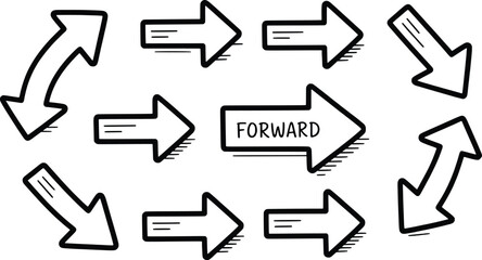Hand drawn arrows pointing in various directions with forward text