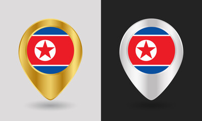 Gold and Silver North Korea Flag Map Pin Icon