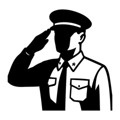 Vector illustration of a military officer in uniform giving a salute in black and white