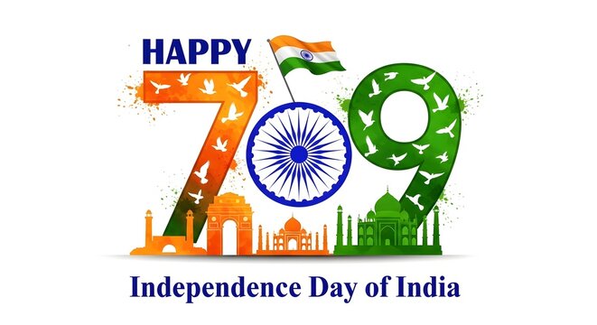 Happy 75th independence day of india greeting graphic design with national symbols, monuments, and patriotic elements - Powered by Adobe