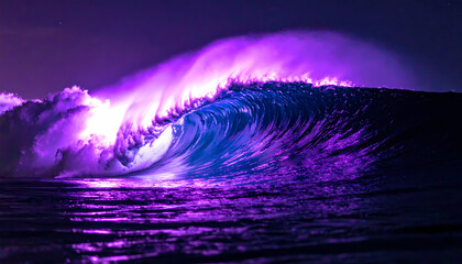 Powerful illuminated ocean wave